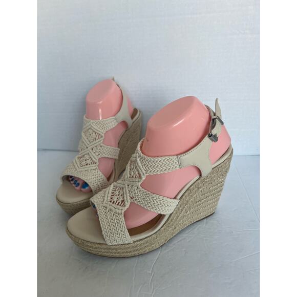 NWT Copper Key Cream Ivory Macrame Espadrille Platform Wedge Buckle Sandals 10M - Picture 1 of 11